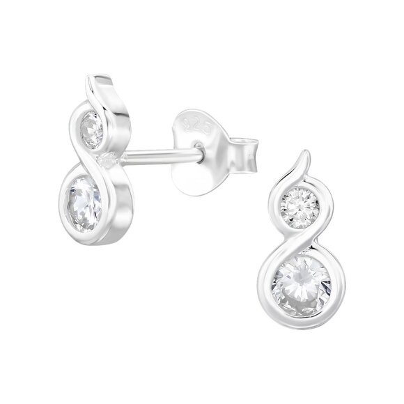 Sterling Silver Circle Crystal Ear Studs - Picture 1 of 1